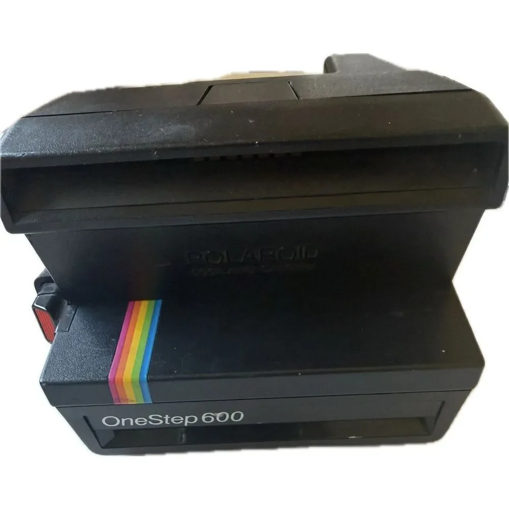 Vintage Polaroid OneStep 600 Land Camera Black Rainbow Stripe with Film Working